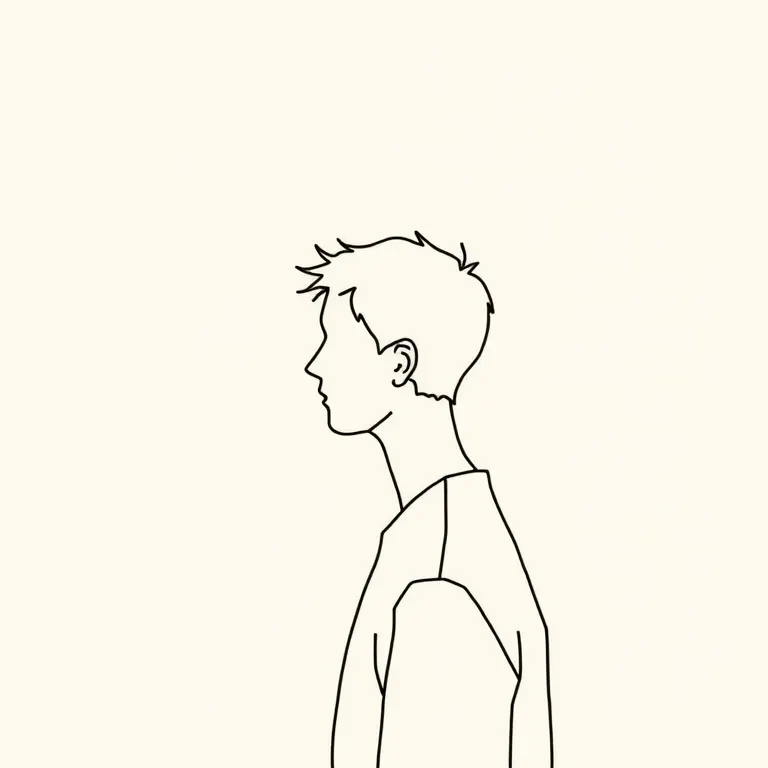 A line drawing of Mara's head and shoulders in three-quarter view, turned towards the light.
